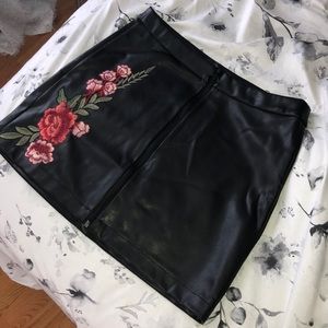Leather Black Floral Skirt